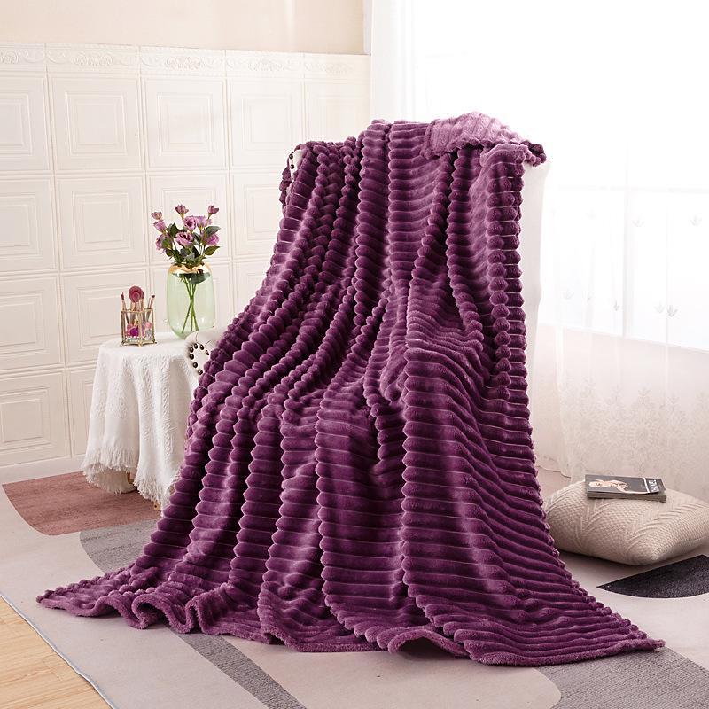 350g Rabbit Fur Stripe Flannel Coral Fleece Nap Blanket