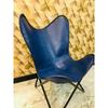 Handmade Vintage Blue Buffalo Leather Butterfly Arm Chair Folding Sleeper Seat