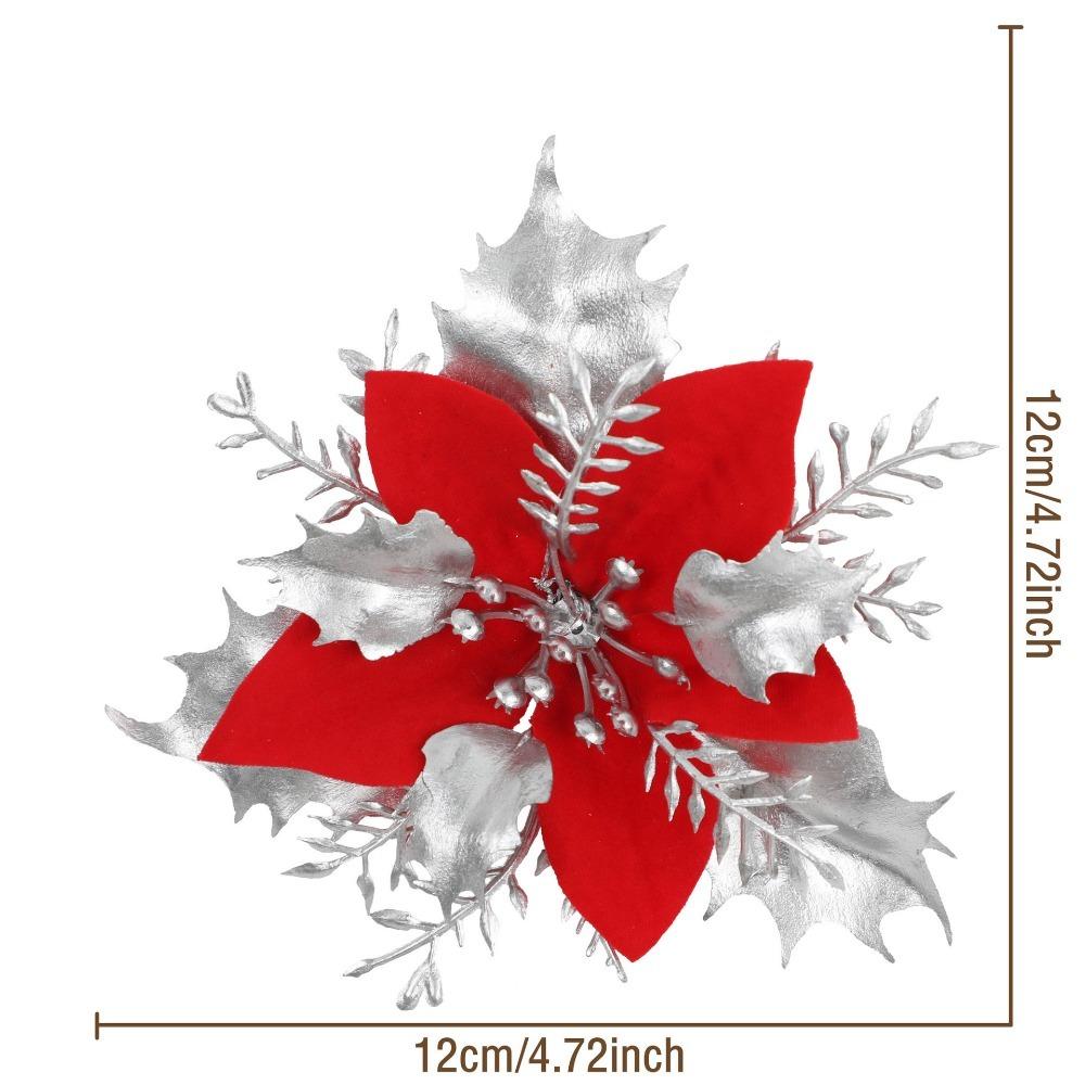 12 шт. Искусственный рождественский цветок с пайетками, блестящий 3D-симулятор цветка пуансеттии, рождественские подарки