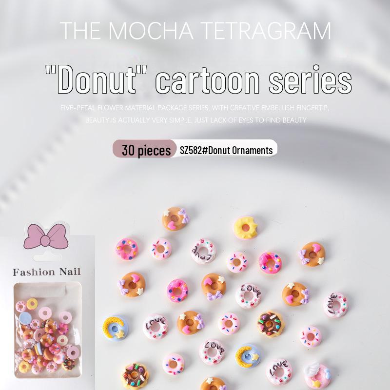 Nail Art 3D Cartoon Jewelry Resin Donut & Ice Cream Accessories - 30 Pieces