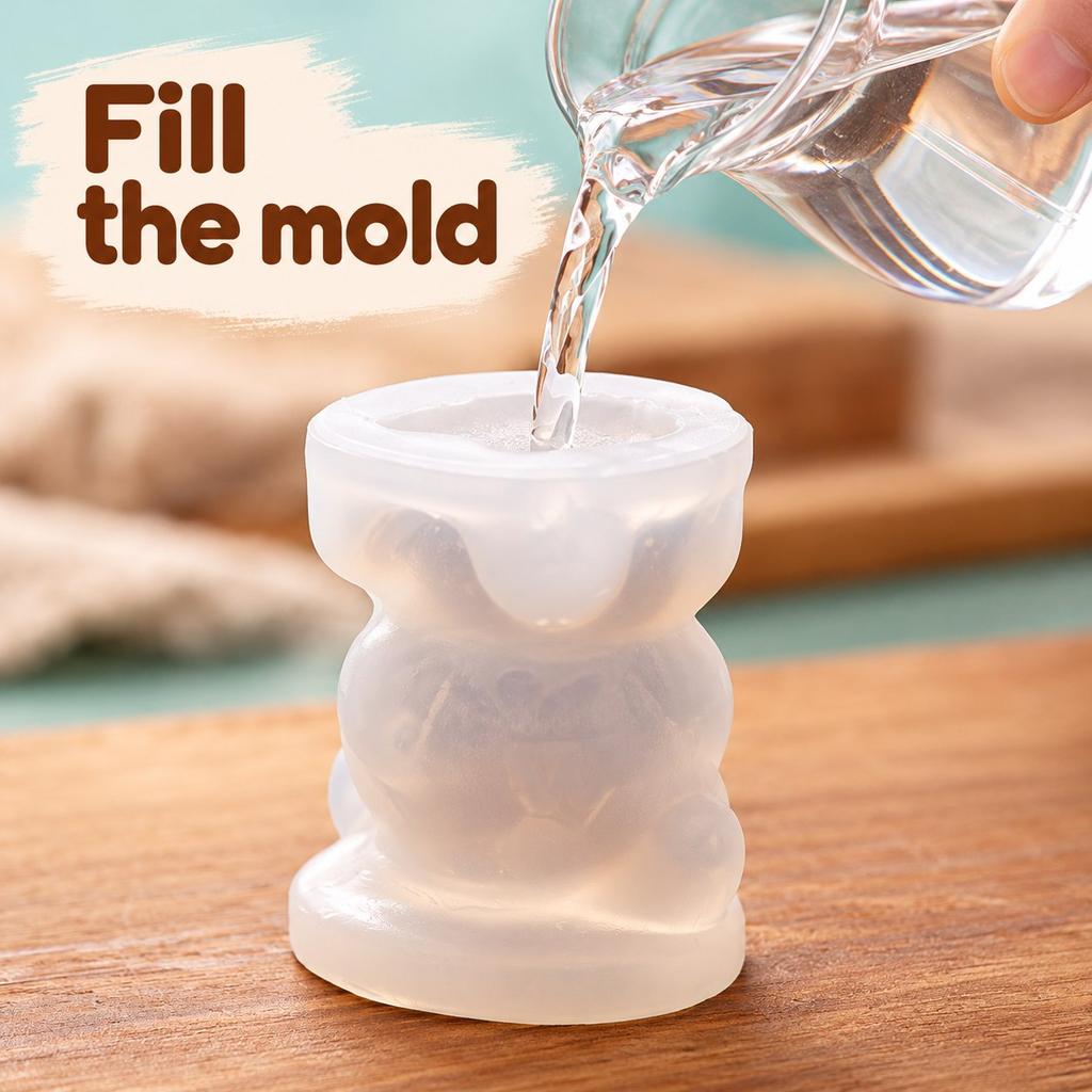 Flexible Silicone 3D Bear Ice Mold for Decorative Cold Drinks