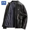 ROMON Men's Stand-Up Collar Cowhide Leather Jacket