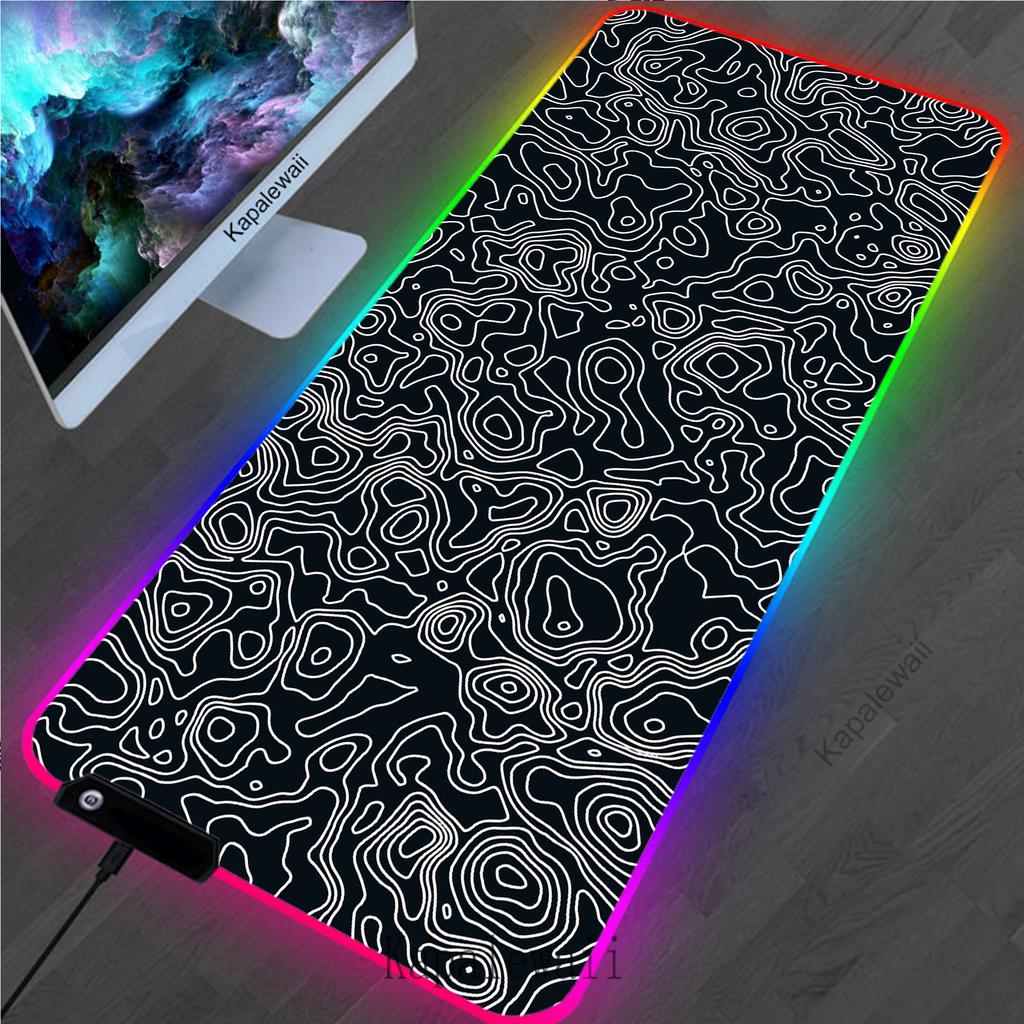 RGB LED Black And White Line Extended Mousepad Gaming Speed Keyboard Pads XL Desk Mat Office Mouse Pad Tapis De Souris 900x400mm