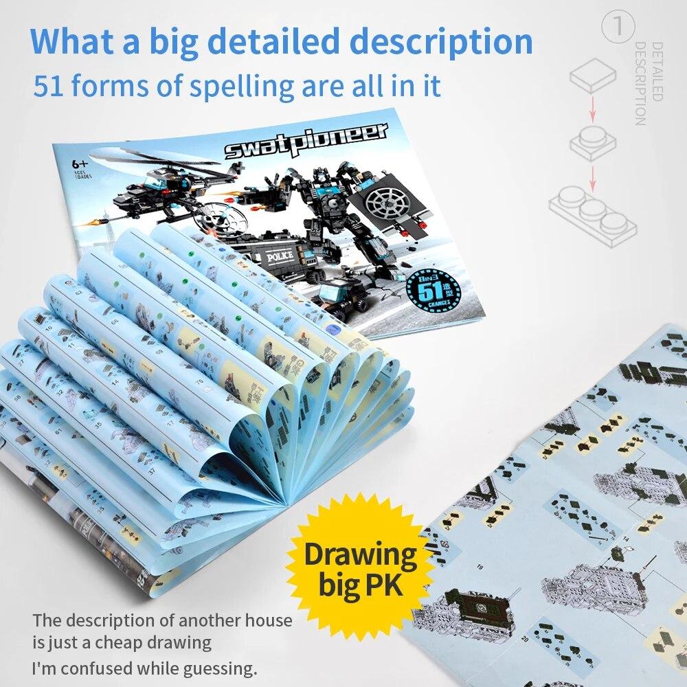 1000+ ШТ. Городской полицейский участок Штаб-квартира Машина Конструктор Грузовик Фигурка спецназа WW2 Военные кирпичики Игрушки для детей