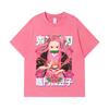 275 GSM Washed T-shirts 100% Cotton Demon Slayer V70 Nezuko Flower Print Unisex Heavy Cotton T Shirt