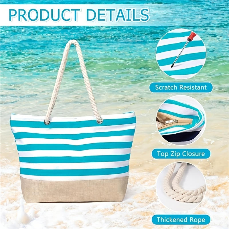 1Pcs Beach Bag For Women Large Canvas Beach Tote Bag Beach Bags Waterproof Sandproof Swim Pool Bag Travel Essentials