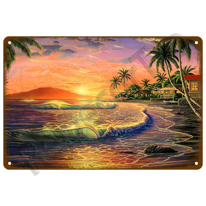 Винтажные летние пляжные металлические вывески, знаменитый городской пейзаж, постер, жестяная вывеска, ретро настенный художественный декор для гостиной, дома, на берегу моря