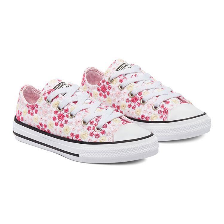 Converse Chuck Taylor All Star Low Top Kids Canvas Shoes Embroidered Pink And White Kids Sneakers 671287C