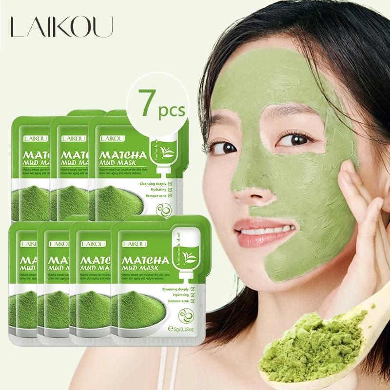 7pcs Matcha Green Clay Mud Face Mask Anti Wrinkle Night Facial Packs Dark Circle Moisturize Anti-Aging