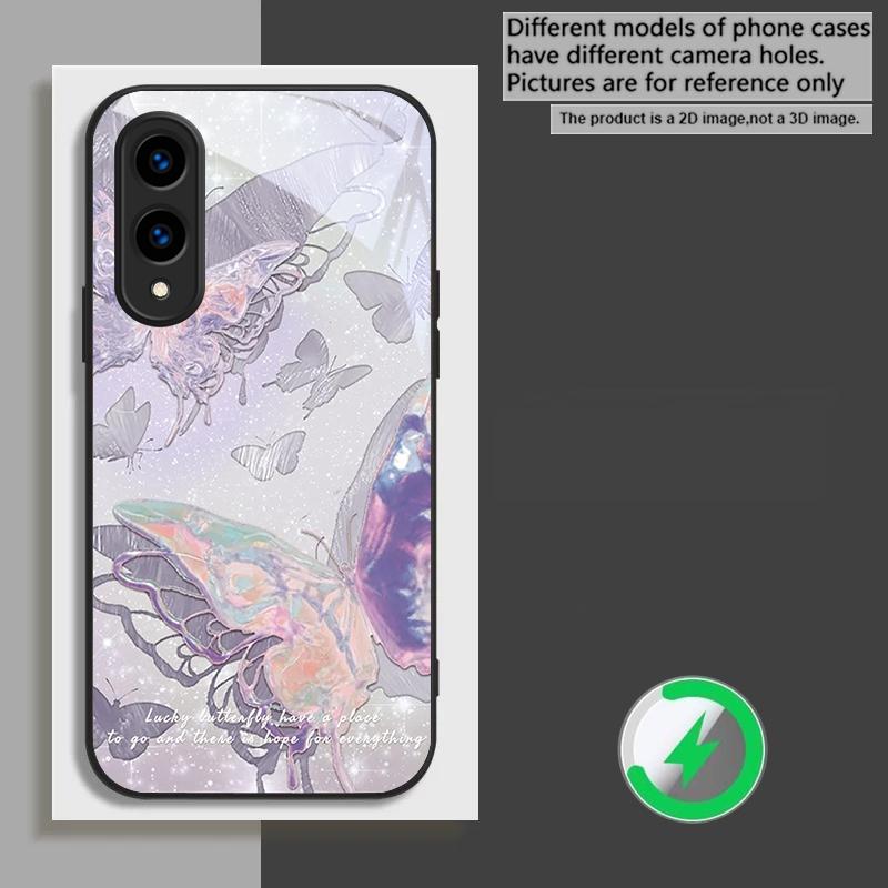 Счастливая Бабочка Картина подходит для Samsung Galaxy S26 Ultra S20 FE S21 S22+ 23 Plus S24 Ultra 25 Edge черная Стеклянная Чехол для Телефона