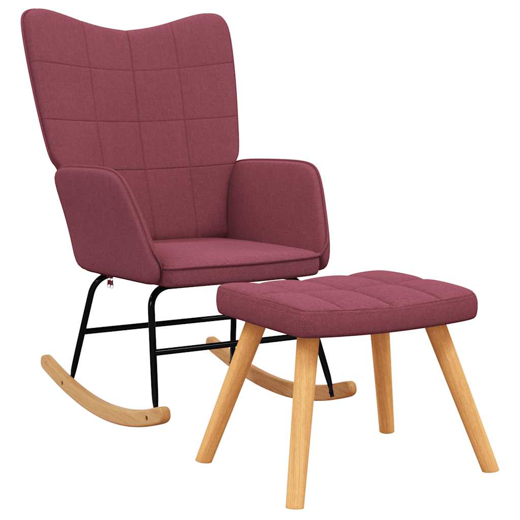 Rocking Chair with Footstool Fabric Burgundy