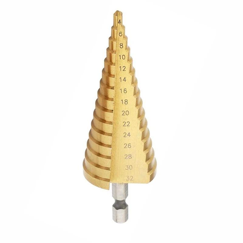 Metric Titanium Step Drill Bits Hexagonal Shank High Speed Steel Cone Hole Cutter Multi Size Drilling for Wood Metal