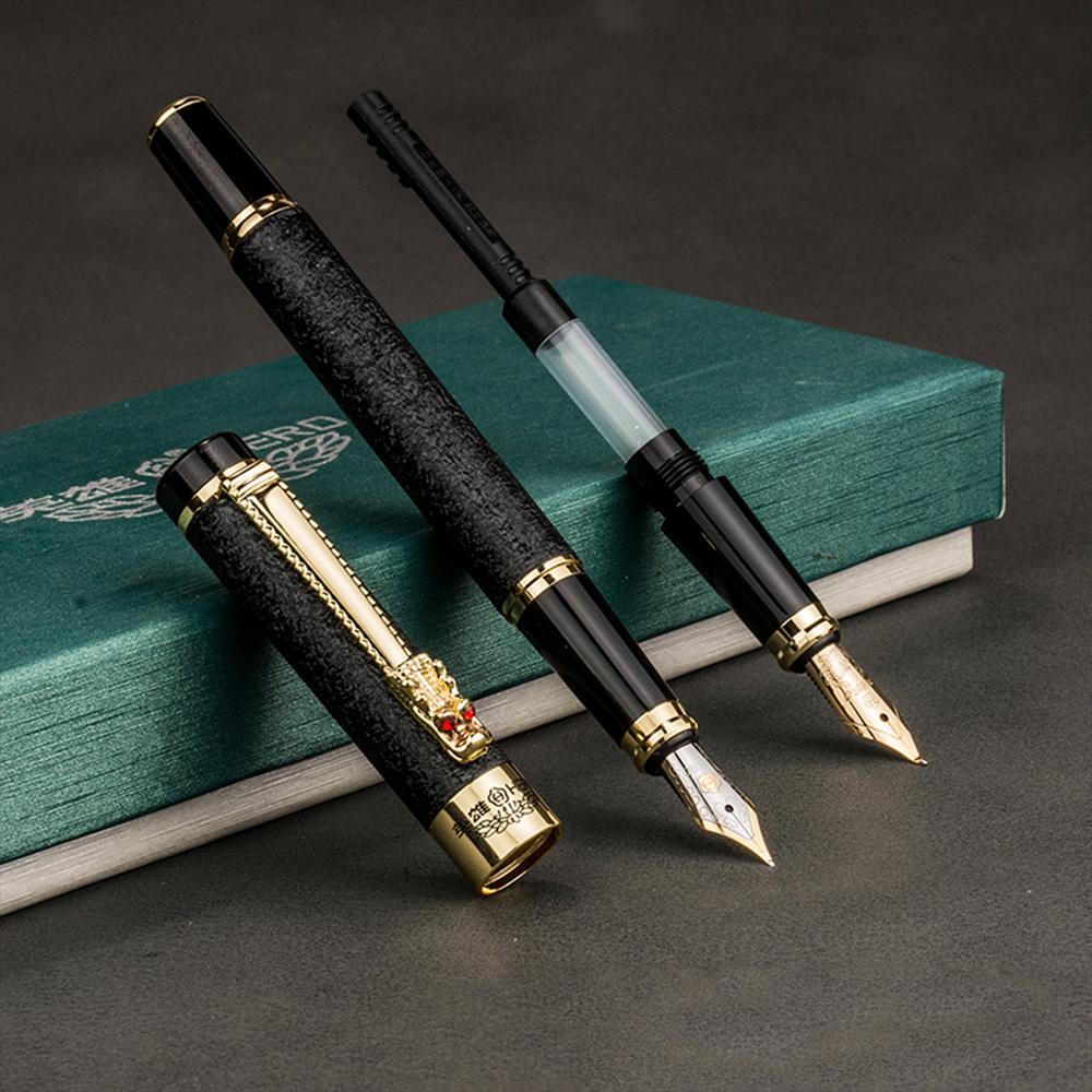 Fountain Pen Frosted Black Golden Dragon Iraurita INK PEN Stationery Office School Supplies