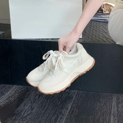 Ретро дышащие с круглым носком, комбинированные, на толстой подошве, на шнуровке, женские, весна-осень