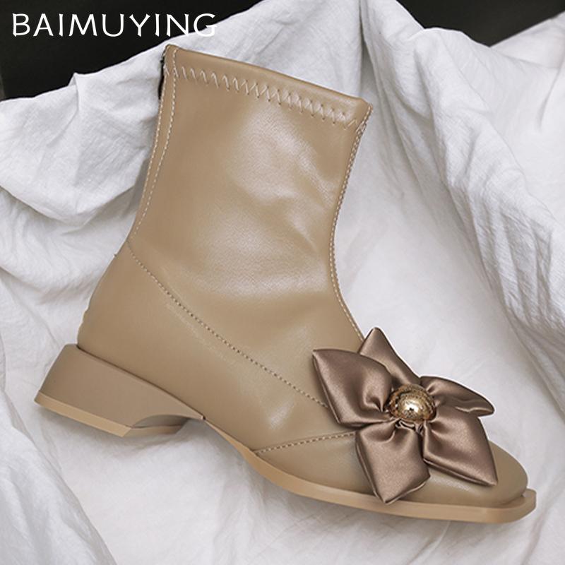 Цветочные женские ботильоны из кожи с квадратным носком и средним каблуком, дизайнерская обувь, новый бренд 2025 года, трендовая зимняя обувь на толстой подошве, женские ботинки