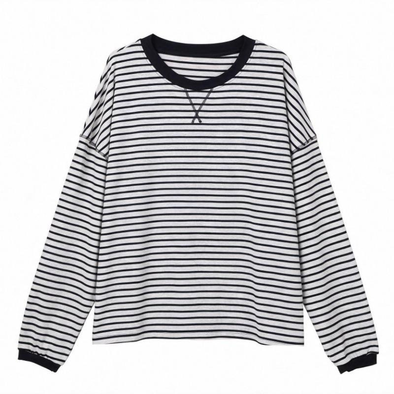 Women S Loose Fit Striped Long Sleeve Round Neck T Shirt Inner Wear