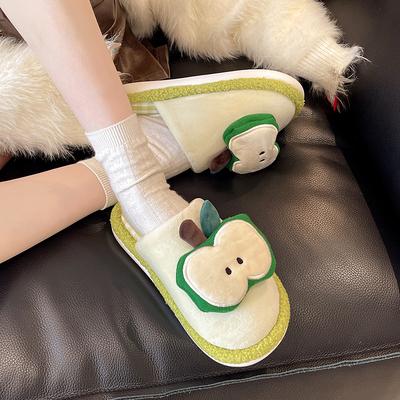 Яблочные хлопковые тапочки женские осенне-зимние новые для пар домашние плюшевые теплые нескользящие мультяшные пушистые напольные тапочки мужские