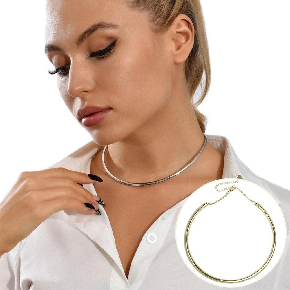 Silver Round Collar Neck Ring Metal Neck Ring Necklace Fashion Round Necklace For Women Men