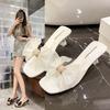 2025 New Slippers Female Transparent Bow Summer New Sexy Fairy Style High Heels Sandals Stiletto Heel Spot