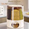 Sealed Dry Grain Bucket Dispenser Large Capacity 6 Compartments Transparent 360-Degree Rotatable Rice Dispenser Grain Bucket
