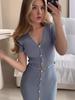2024 Summer Women's Solid Color Slim-Fit Knitted Long Dress with Multi-Row Button Design
