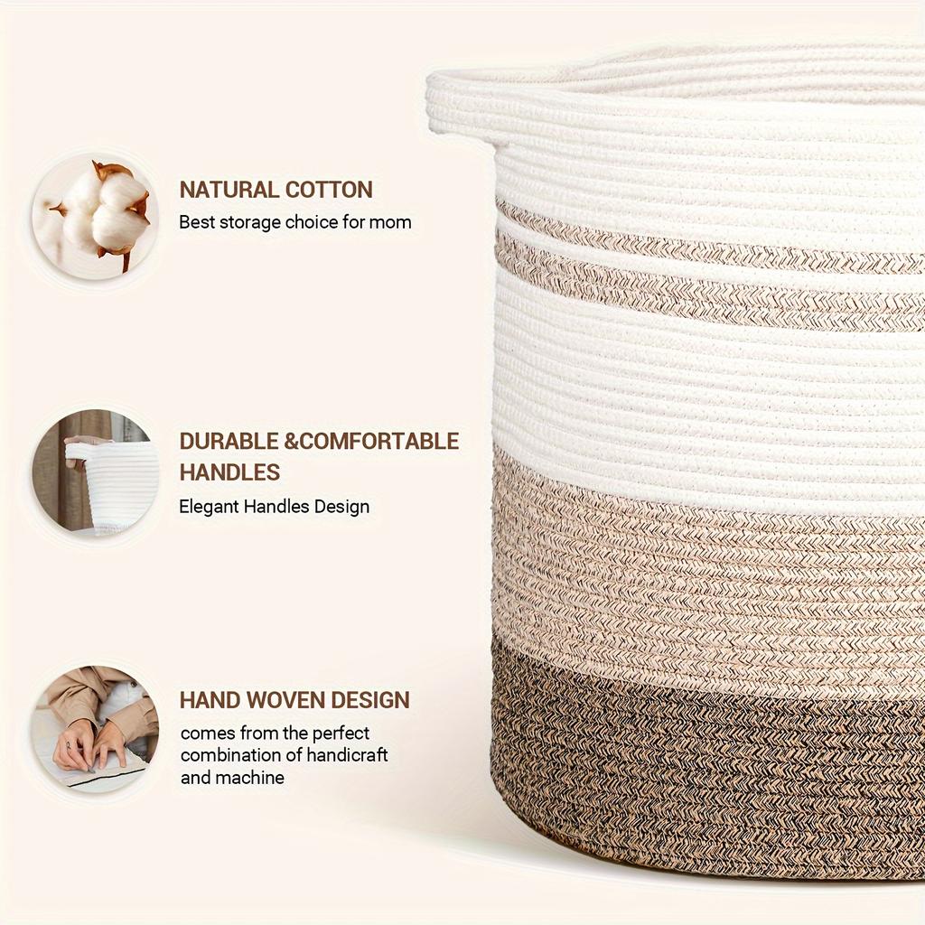 1pc Laundry Basket, Storage Basket with Handles, Decorative Basket for Living Room, Woven Storage Basket for Toy Box, Pillows, Blankets, Clothes