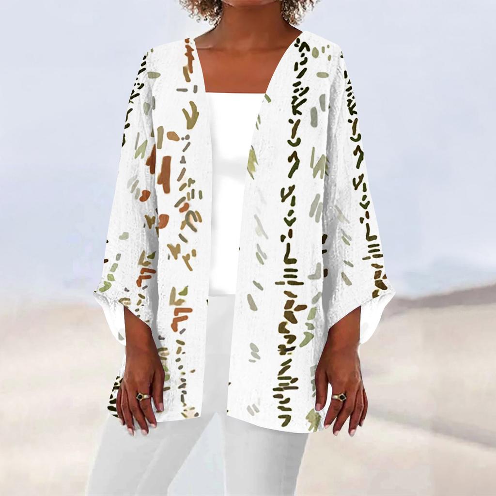 Women's Casual Fashion Caot Retro Printed Lightweight Medium Length Jacket Cardigan