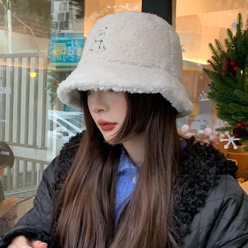 Hat Bear Elegant For Women Winter Lamb Wool Insulated Fisherman Cap