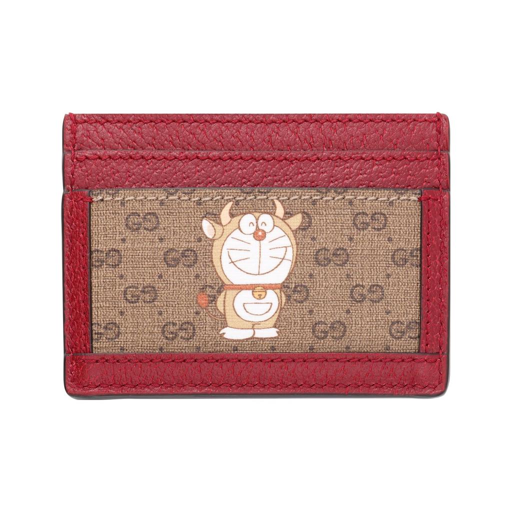 Gucci X Doraemon Collaboration Vintage Logo Canvas And Leather Card Holder Unisex Card Holder Ebony Red 654539-2T4AG-9795