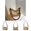 Simple Solid Color Letter Decoration Women Casual Grass Woven Shoulder Bag For Casual Outings