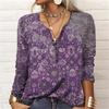 Женская футболка с длинным рукавом плюс размер, осенняя футболка с полуоткрытым V-образным воротником и пуговицами в этническом богемном стиле