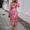 Autumn Women's Elegant V-neck High-waist Printed Dress