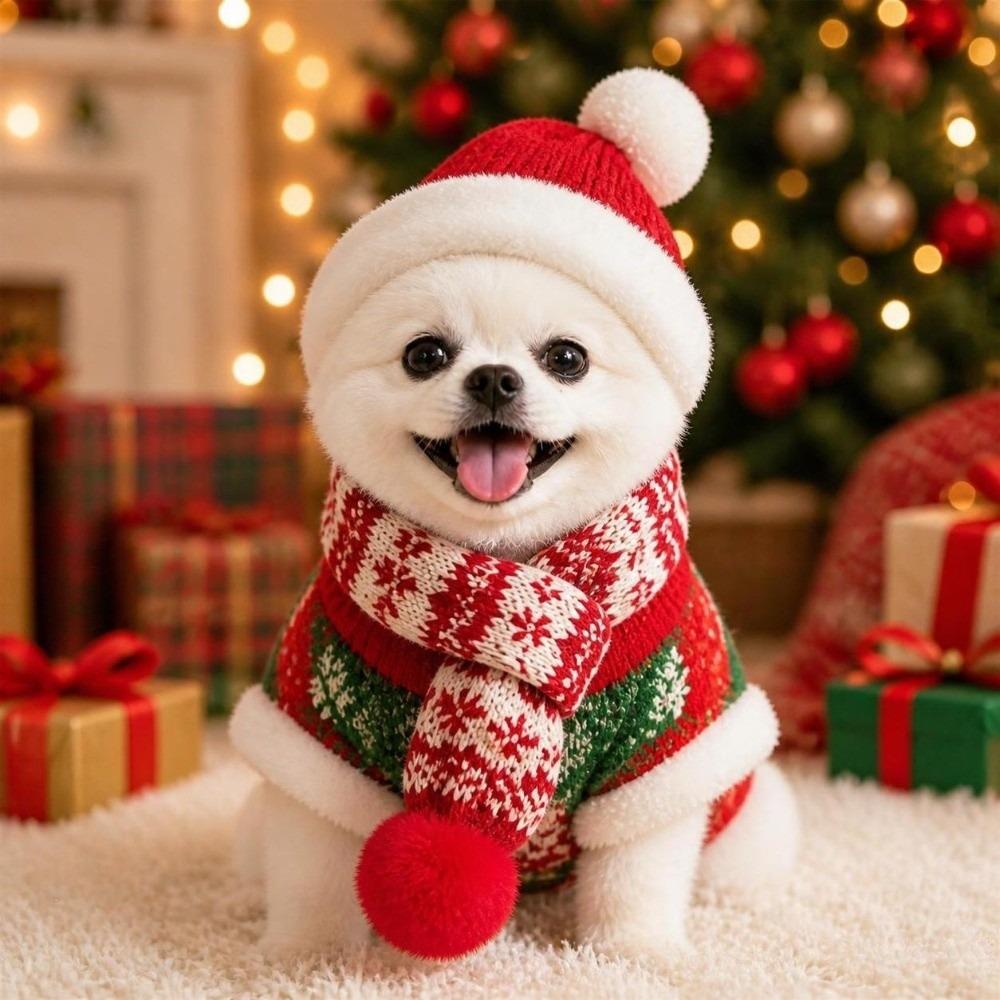 Christmas Pet Neck Warmer Winter Cat Scarf Hat Cozy Small Dog Accessories for Puppy Kitten