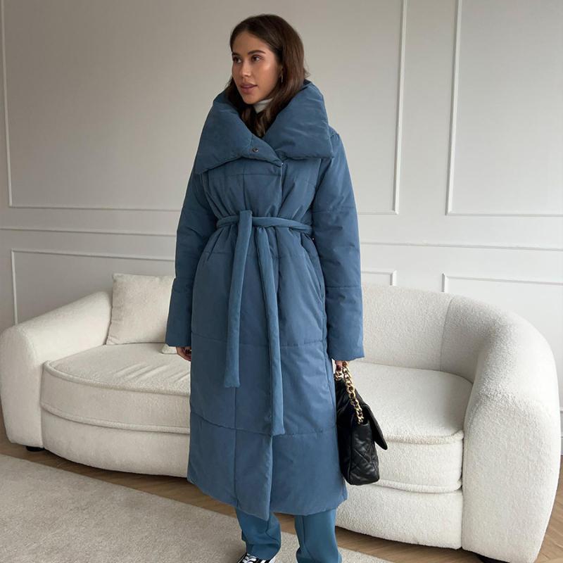 Женские осенне-зимние свободные теплые куртки-пуховики с поясом, модные куртки, свободные однотонные повседневные пальто, хлопковая стеганая куртка