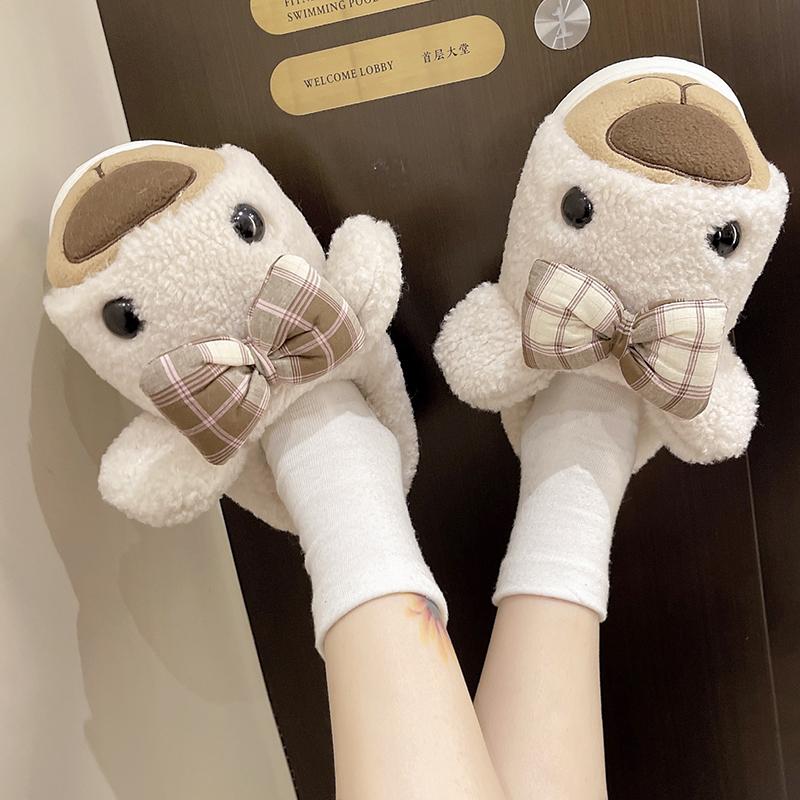Модные новые зимние унисекс мультяшные теплые плюшевые тапочки с коровкой, домашние нескользящие шлепанцы для пары, домашние хлопковые туфли с закрытым носком для мужчин и женщин