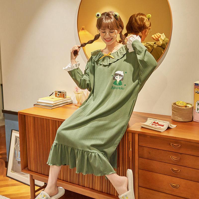 Pajama Dress Women's New Spring and Autumn Princess Style Pure Cotton Long-sleeved Pajama Dress Pajamas Home Wear