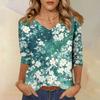 Women's Tops Three-quarter Sleeve Shirt V-neck Loose Casual Shirt Floral Print T-shirt