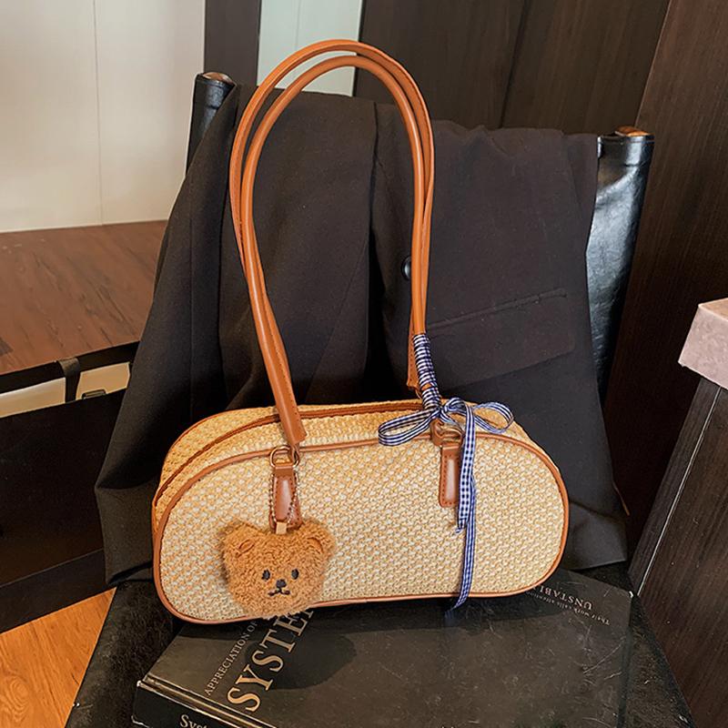 Yogodlns Весенняя новая простая летняя пляжная сумка через плечо с бантом для поездок на работу и отдыха, универсальная плетеная соломенная сумка подмышкой для женщин