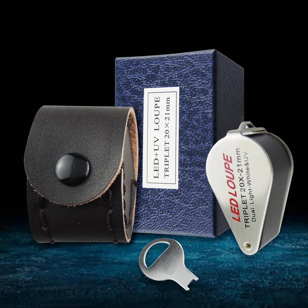 GAIN EXPRESS Складная 20-кратная увеличительная 20x триплетная ювелирная лупа со светодиодной и УФ-подсветкой для и оценки ювелирных изделий стекло, 21 мм, увеличение, линза,