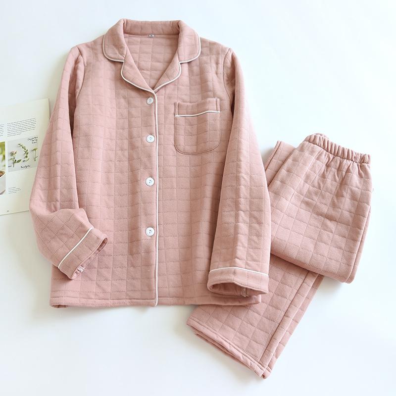 Осенне-зимний пижамный комплект для пары из утолщенного хлопка с застежкой-молнией, теплый однотонный мужской и женский домашний комплект из двух предметов с длинным рукавом