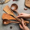 Деревянные лопатки из тика Кухонные принадлежности Инструмент для готовки Экологичная деревянная лопатка для посуды с антипригарным покрытием