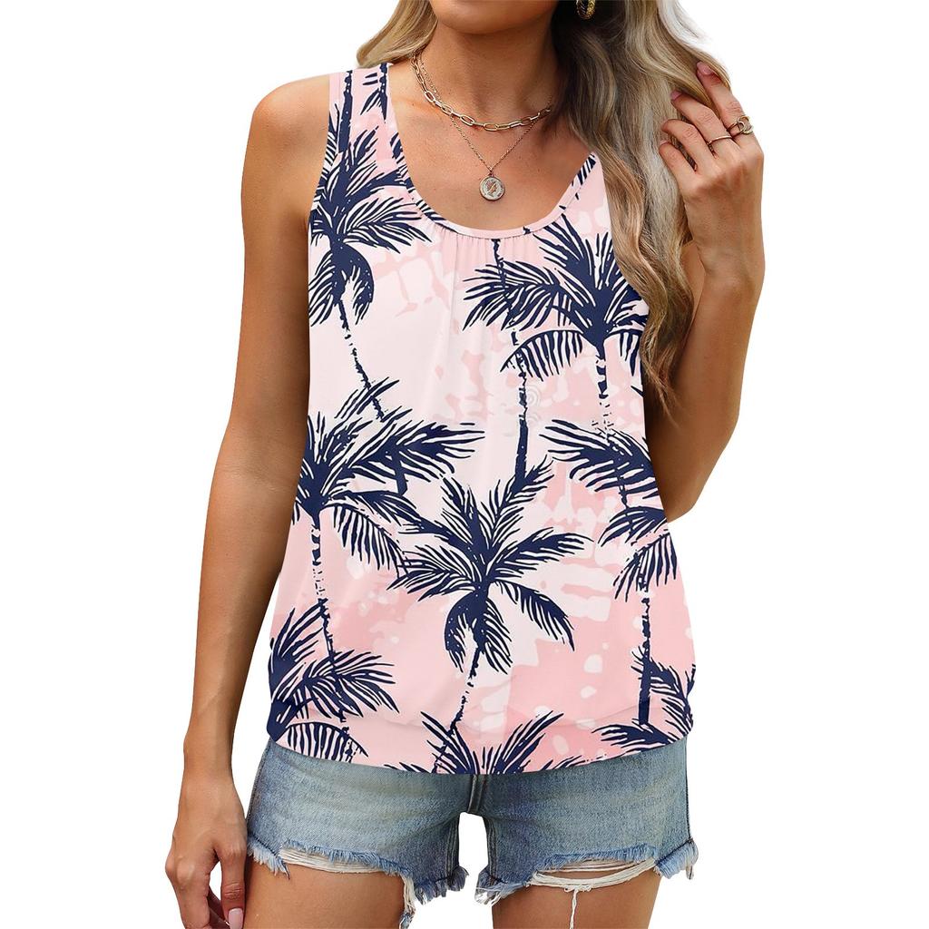 Женский летний жилет, свободная плиссированная рубашка с круглым вырезом, повседневный топ без рукавов