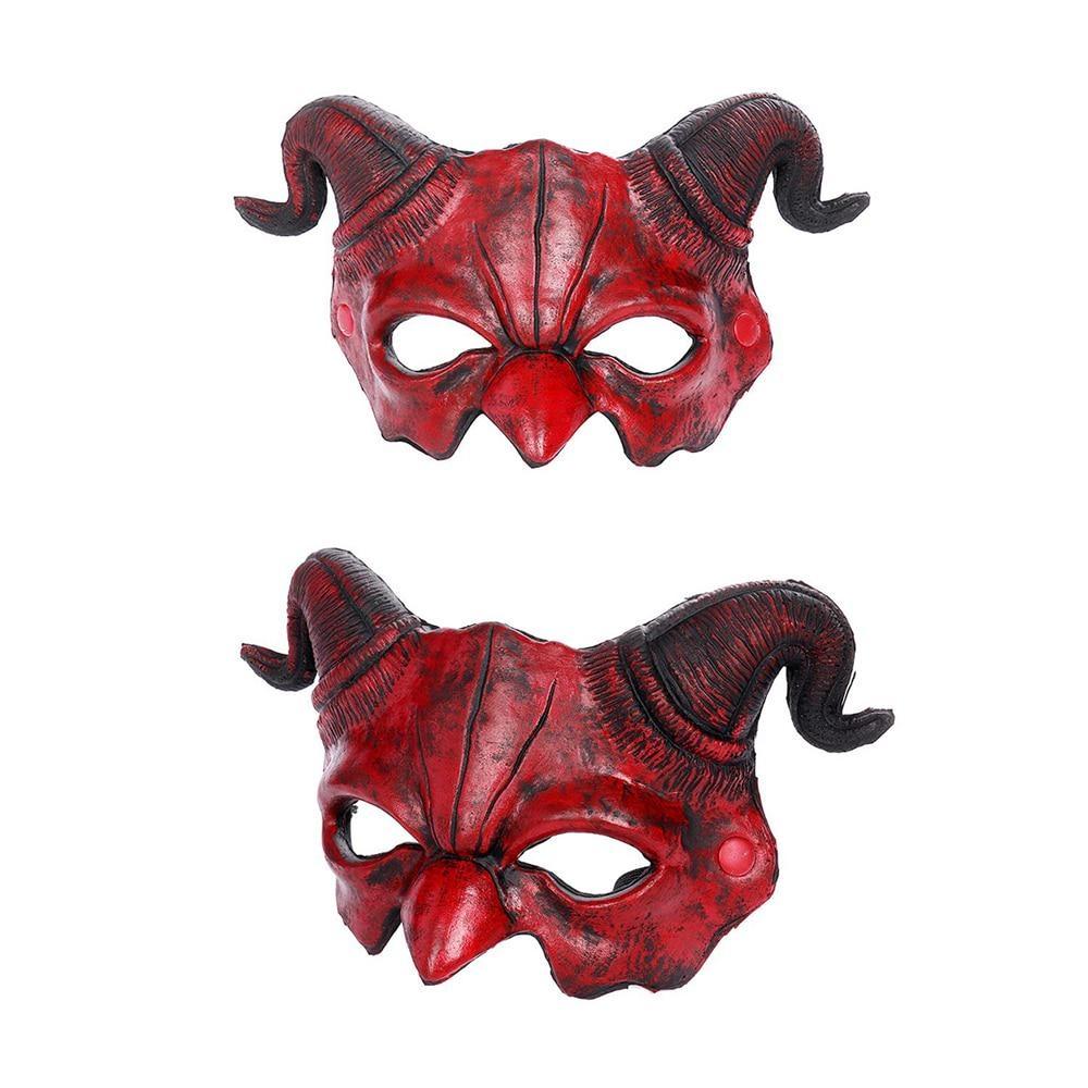 Маска Демона Хэллоуин Маскарад Пена Маска Страшная Красная Половина Лица Баран Рог Маска Дьявола для Косплей Костюм