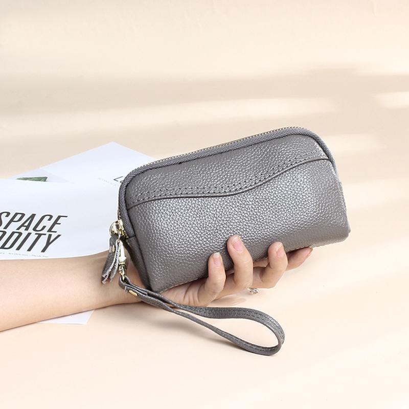 Женский кошелек из натуральной кожи с двойной молнией, клатч, кошелек для монет, большой емкости, женские кошельки, сумка для телефона