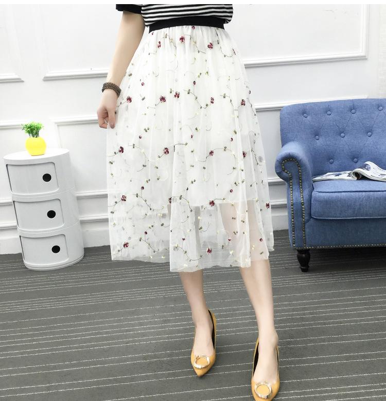 Весенне-летнее новое универсальное плиссированное платье средней длины с вышивкой, корейское издание, сетчатое платье средней длины, женское универсальное тонкое студенческое платье