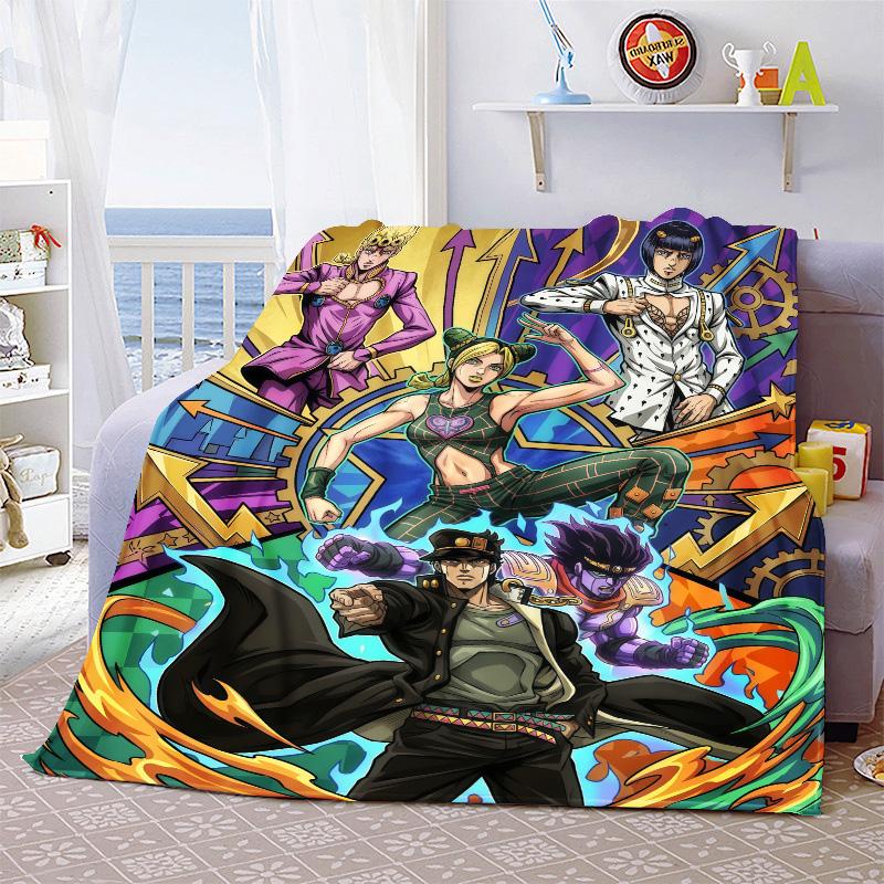 JoJo Anime Decorative Flannel Blanket Soft Warm Throw Cozy Blanket for Sofa Bed Home Decor -QJY