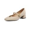 Sheepskin Spring Summer Size 41 Med Heels Beauty Lady Women Shoes Square Toe Hollow Decorations Shallow Pumps