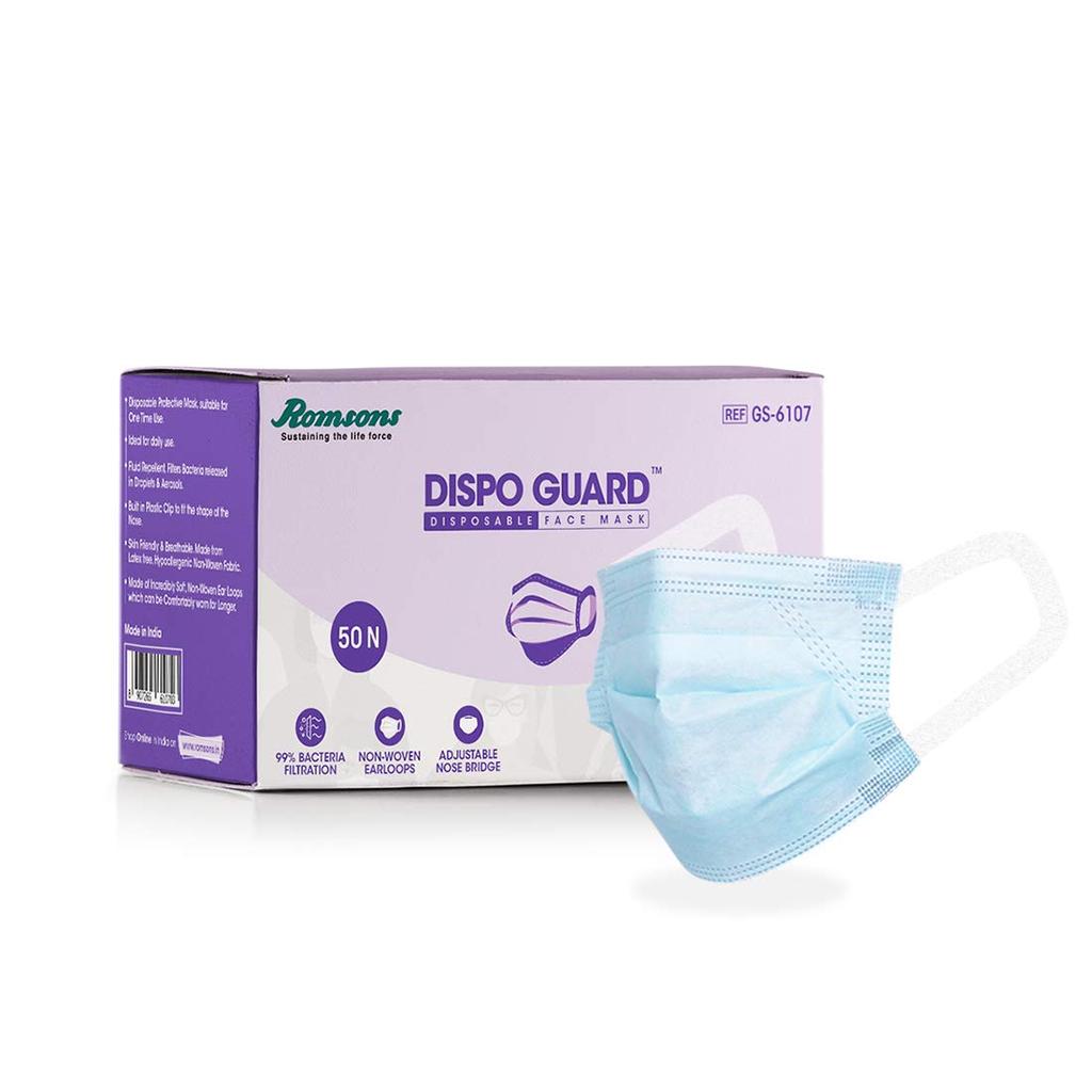 Romsons Dispo Guard 3-слойная маска с мягкими ушными петлями, 50 шт./уп. (Пакет из 3), 150 шт., Синий
