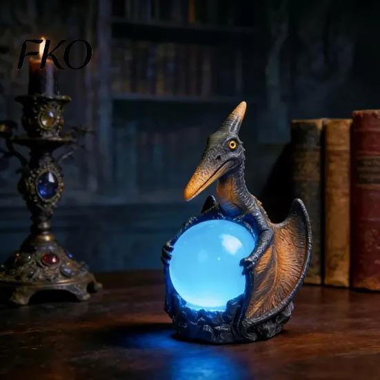 Gothic Bedroom Lighting Pterosaur Night Light, Resin Dragon Table Lamp with Glowing Faux Crystal LED Desk Ball, Fantasy Decor for Office, Gift Lovers