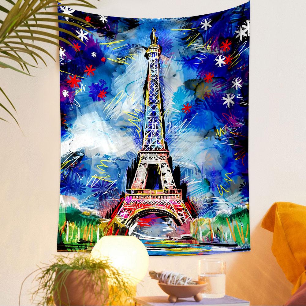 Eiffel Tower Graffiti Tapestry Wall Hanging, Colorful Street Art Poster, Urban Wall Decor for Bedroom Living Room Dorm